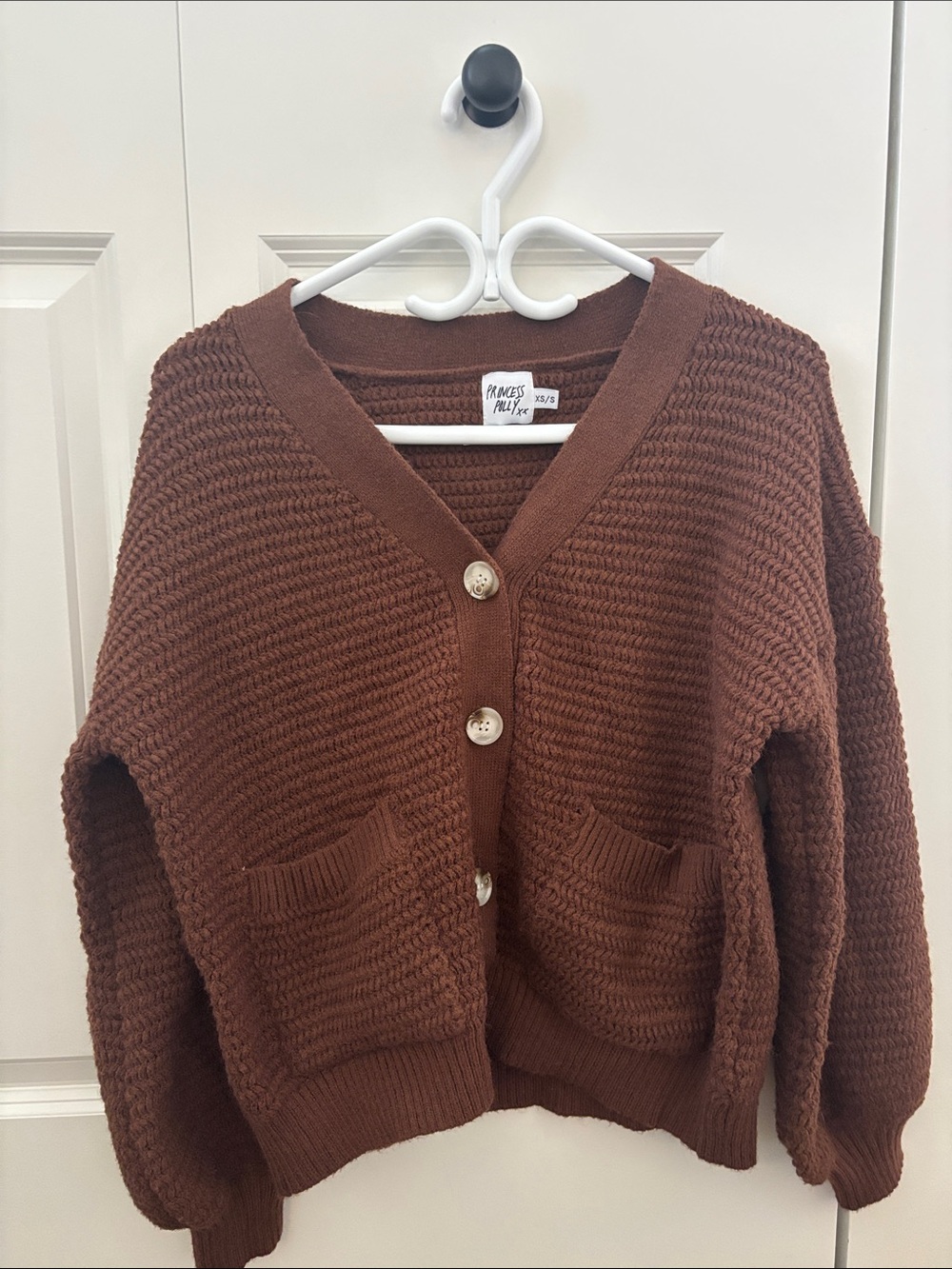 Princess Polly Chunky Knit V-Neck Cardigan Sweater - Brown